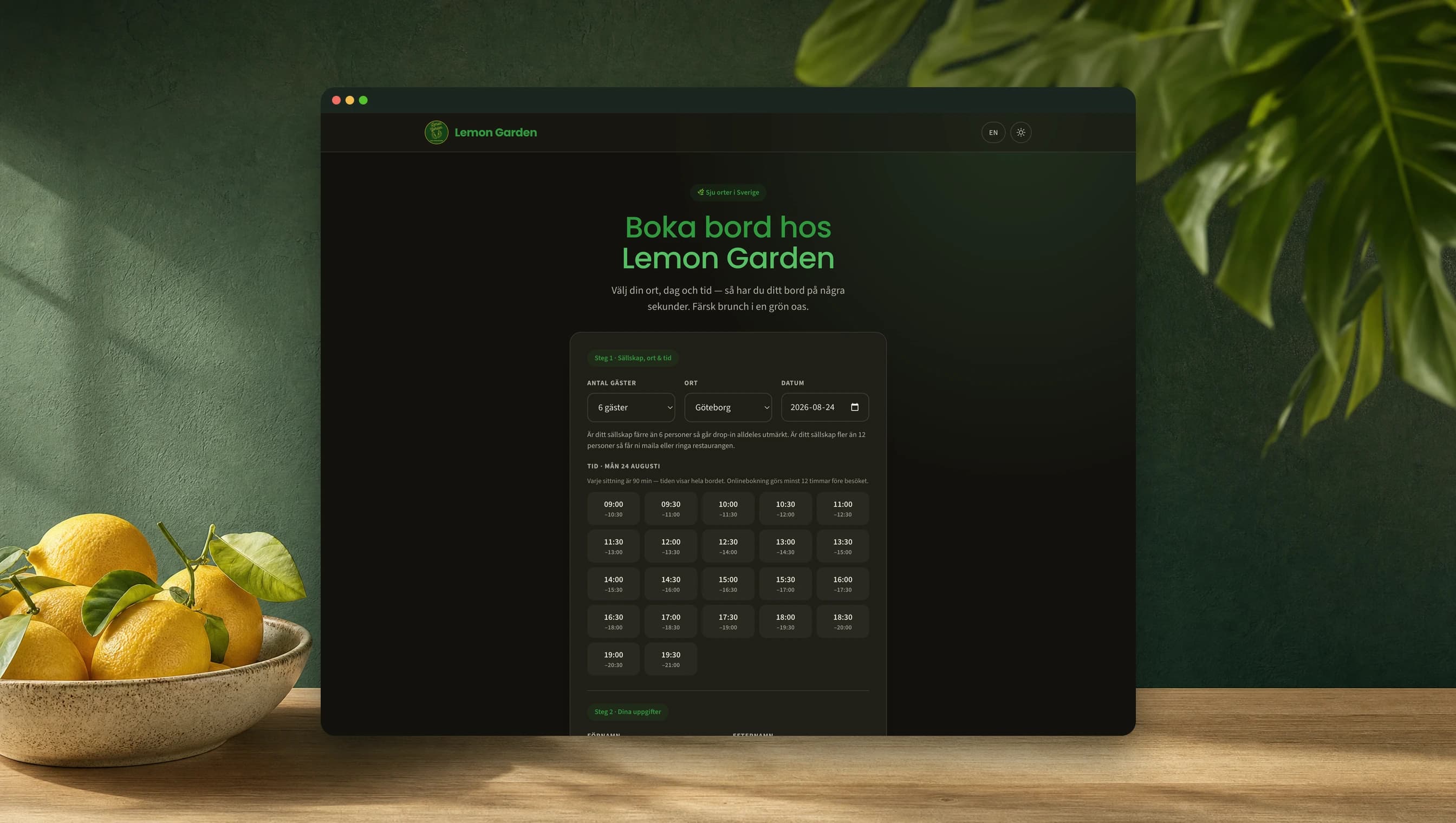 Lemon Garden — A booking platform for a seven-city restaurant chain